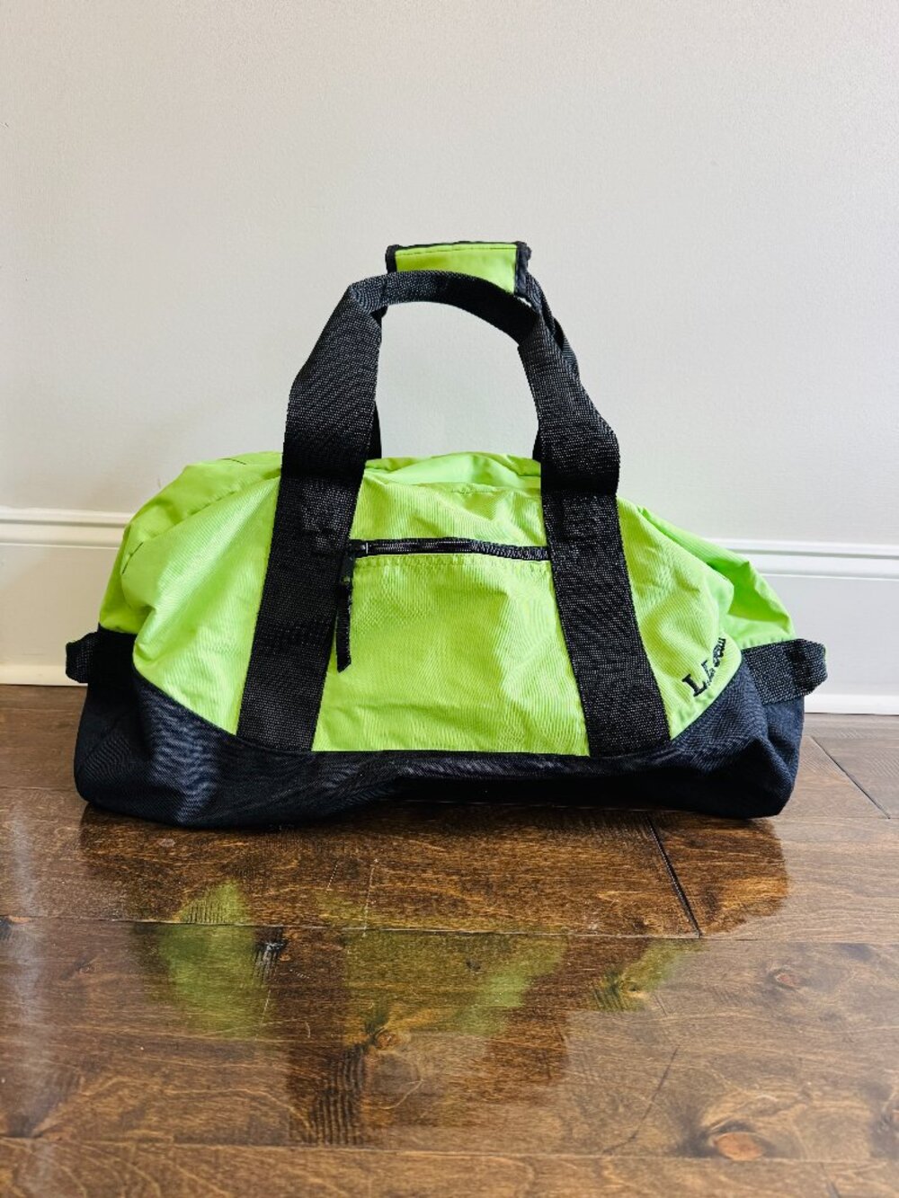 L.L. Bean Adventure Lime Green Duffle Bag Hook and Loop Strap Joiner Double Buck